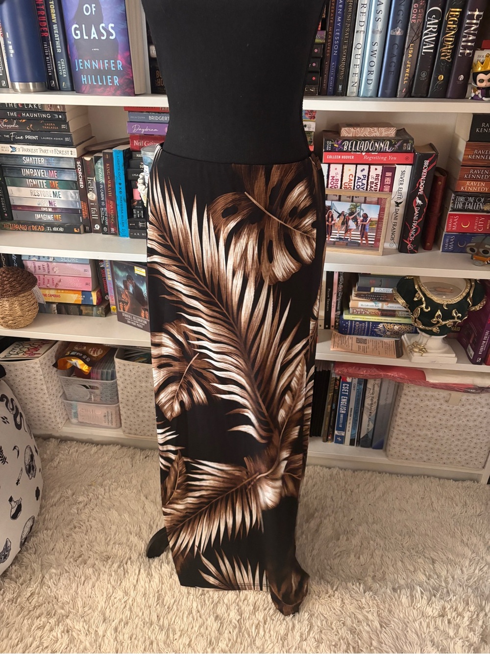Windsor Black Maxi Skirt with Brown Tropical Leaf Print